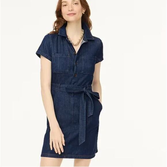 J. CREW 2024 Denim Utility Mini Dress Dark Indigo Sz 18 {A13} - Picture 1 of 8